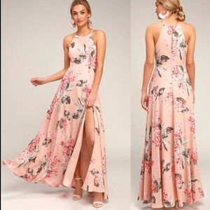 Lulu’s Blush Floral Maxi Dress XS NWT Sleeveless High Neck Wedding Guest Formal